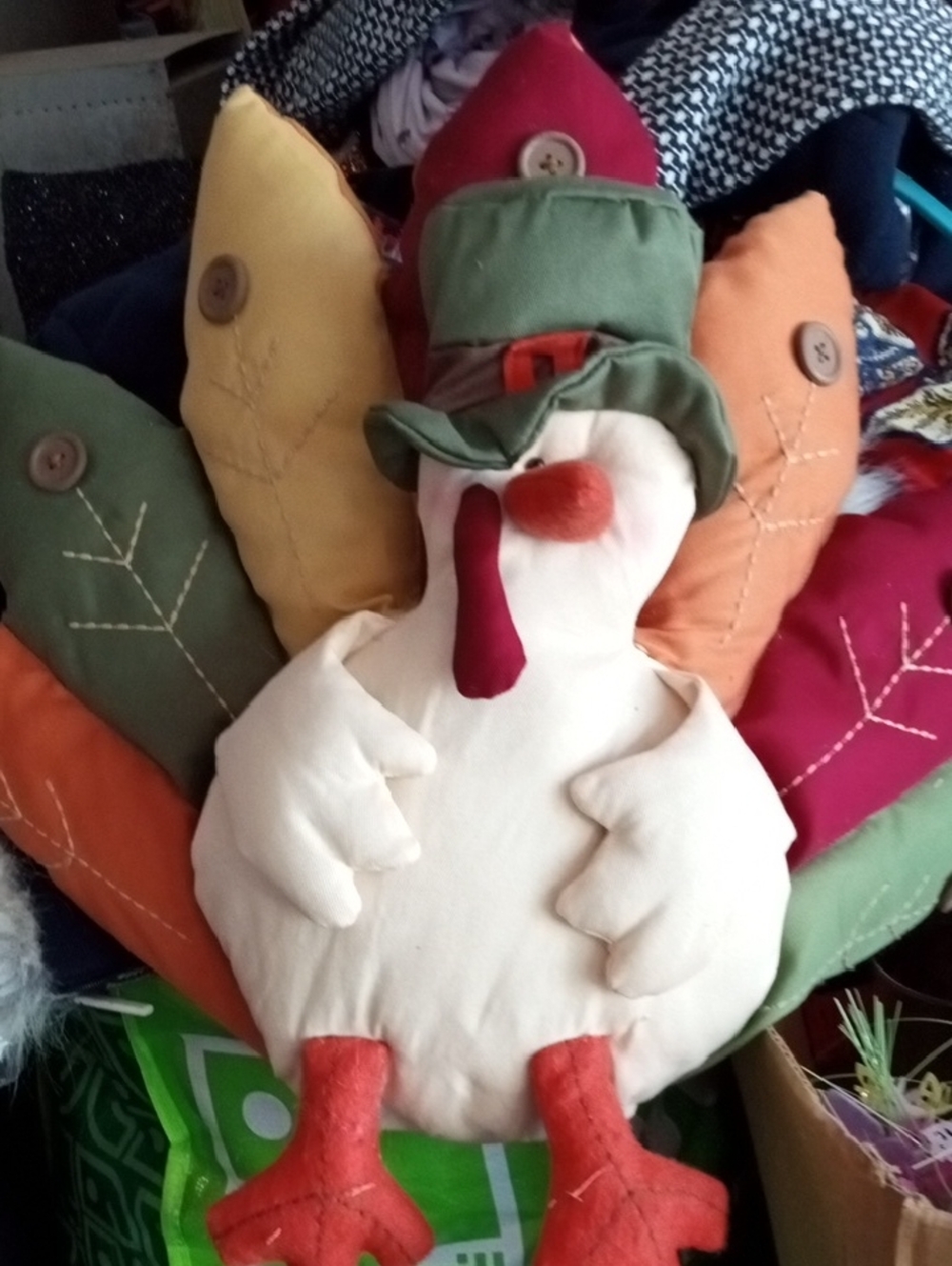 Source Unknown Plush Turkey Toy in Cream, Orange, Green, Red, Yellow